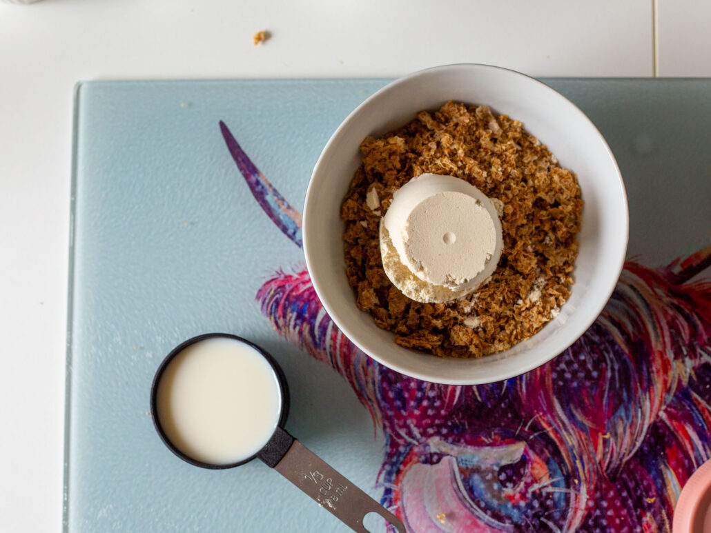 making the weetabix base for the overnight weetabix recipe