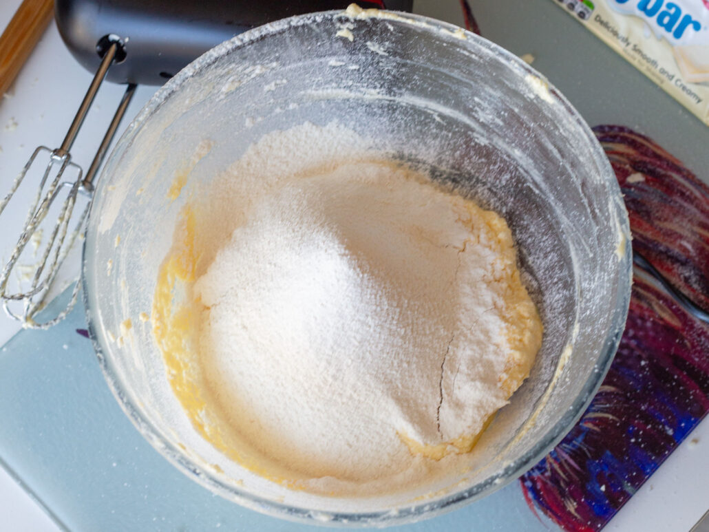 sift flour into the sponge cake mixture