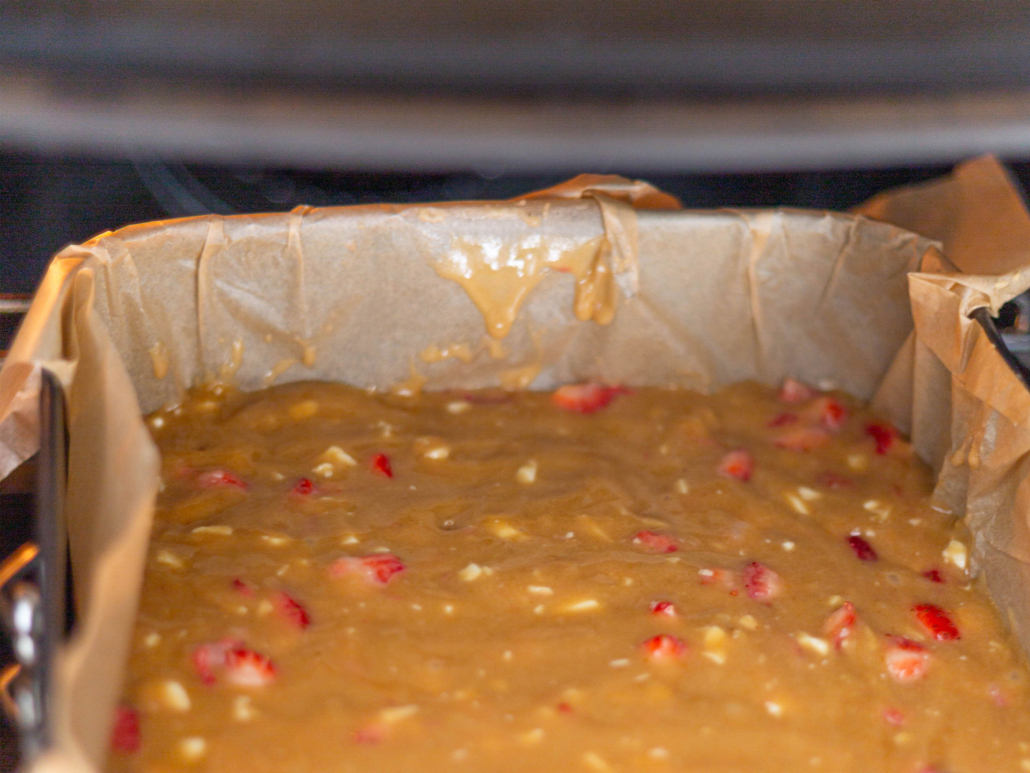 Strawberry And White Chocolate Blondie In The Oven