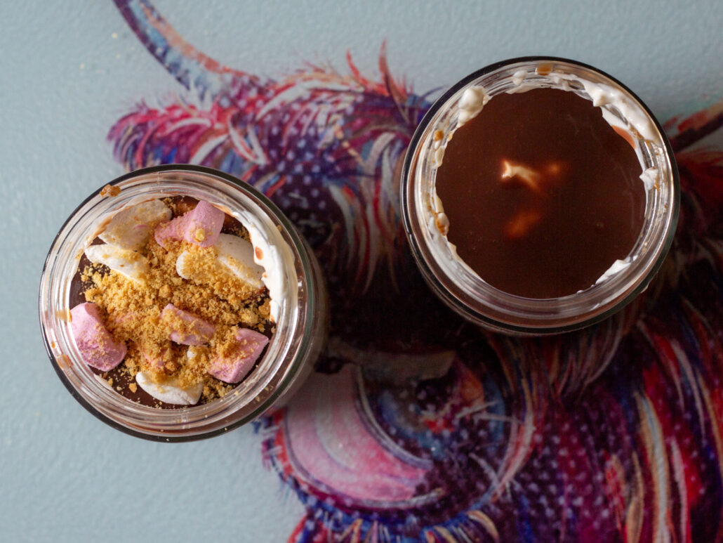 top with chocolate, marshmallow and crushed digestives for this overnight weetabix recipe.