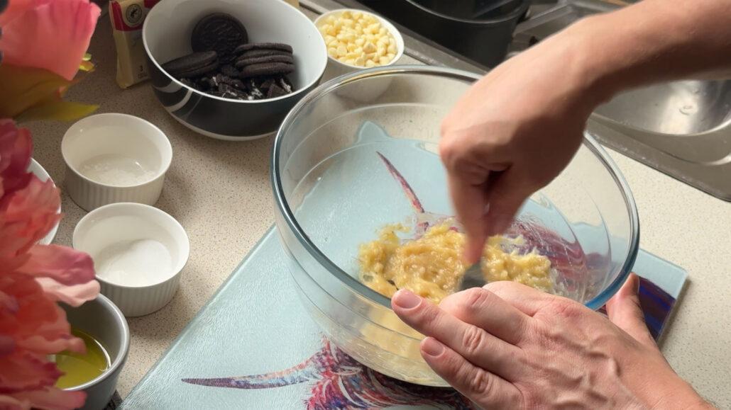 mash the banana for banana bread recipe
