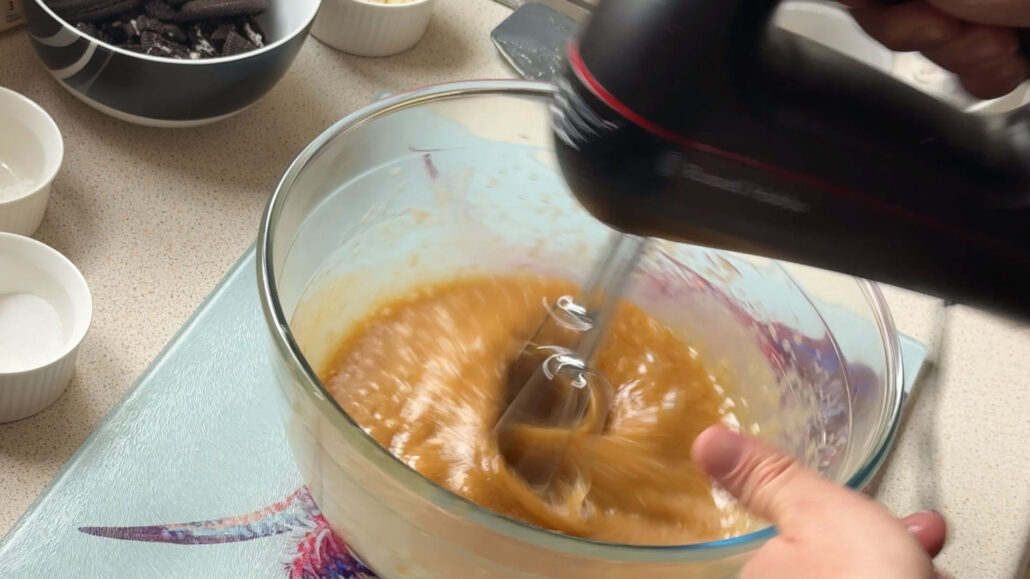 mixing the banana bread wet ingredients